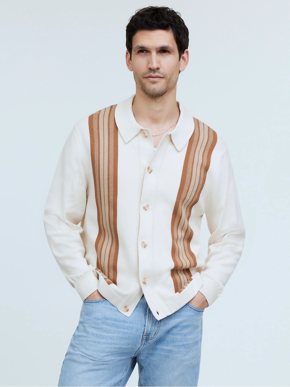 Madewell Button-Up Long-Sleeve Sweater Polo, Vintage Linen, Size S